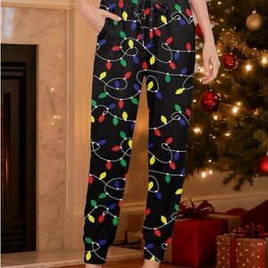 Tipsy Elves Black Pajama Pants with Colorful Lights